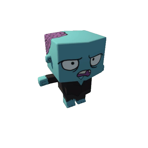 Cute Low Poly Zombie Cyan